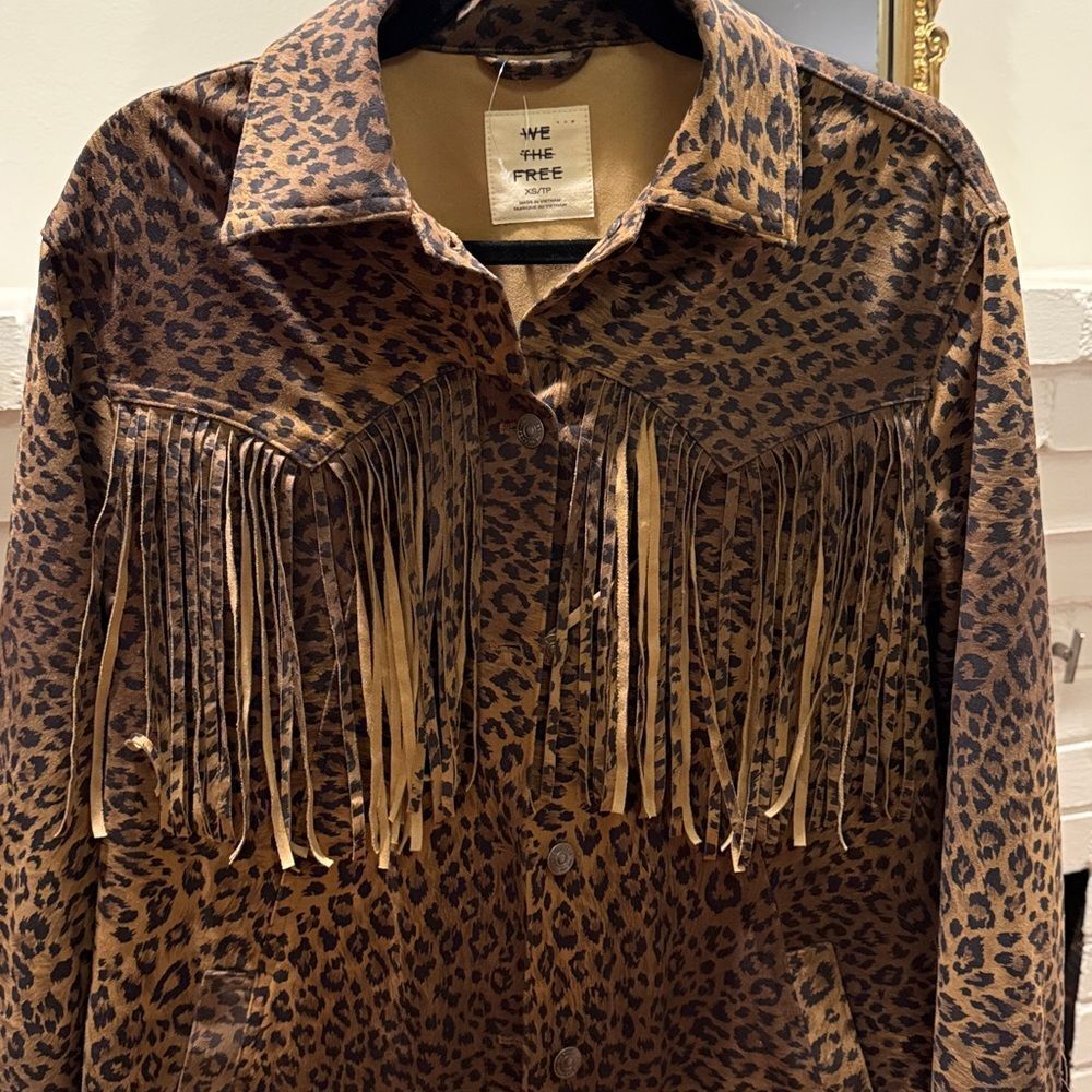 We The Free Fringe Out Vegan Suede Animal Print Jacket - Picture 8 of 9